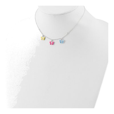 Sterling Silver Girl's Enamel Butterfly Pendant Necklace – view 4