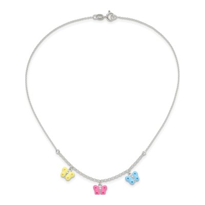 Sterling Silver Girl's Enamel Butterfly Pendant Necklace – view 5