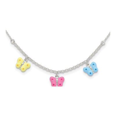 Sterling Silver Girl's Enamel Butterfly Pendant Necklace