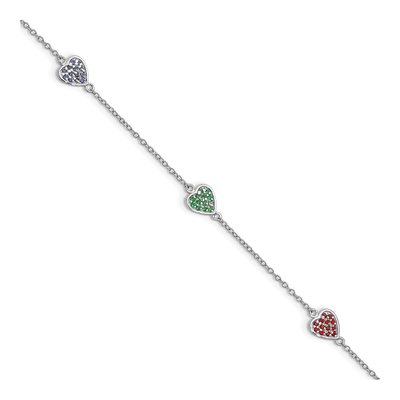 Sterling Silver Girls' Multi-Color Glass Heart Bracelet