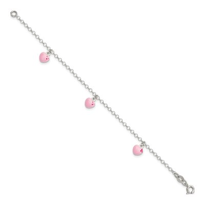 Sterling Silver Girls' Pink Enamel Hearts Bracelet – view 2