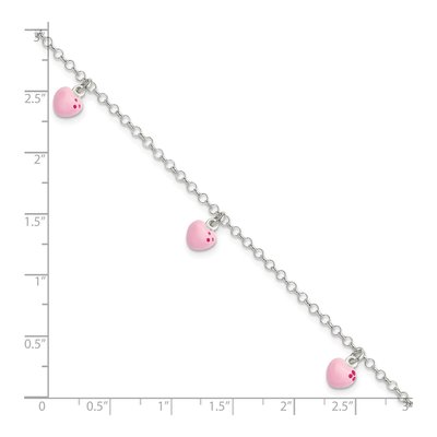 Sterling Silver Girls' Pink Enamel Hearts Bracelet – view 3