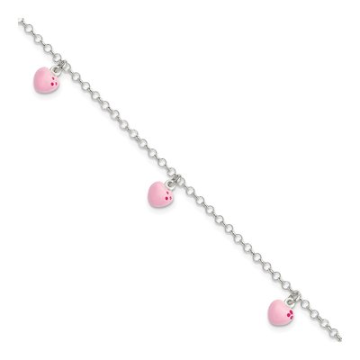 Sterling Silver Girls' Pink Enamel Hearts Bracelet