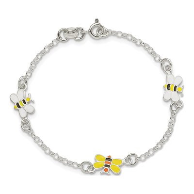 Sterling Silver Girls' Enamel Bee Bracelet – view 4