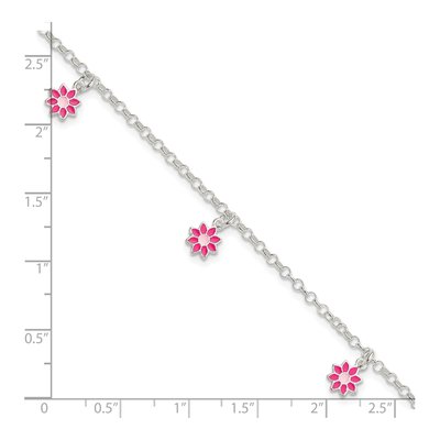 Sterling Silver Girls' Pink Enamel Flower Bracelet – view 3
