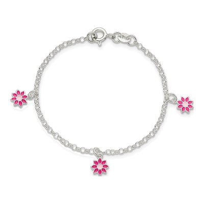 Sterling Silver Girls' Pink Enamel Flower Bracelet – view 4