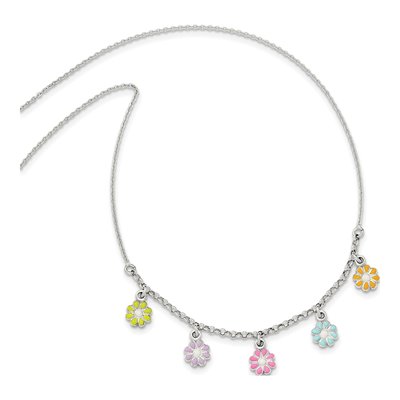 Sterling Silver Girls' Enamel Flower Pendant Necklace – view 3