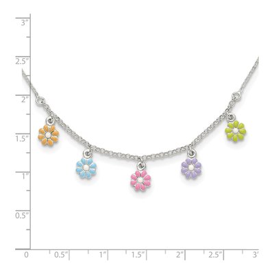Sterling Silver Girls' Enamel Flower Pendant Necklace – view 4