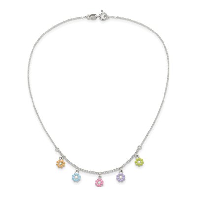 Sterling Silver Girls' Enamel Flower Pendant Necklace – view 6
