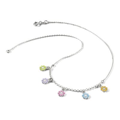 Sterling Silver Girls' Enamel Flower Pendant Necklace – view 7