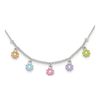 Sterling Silver Girls' Enamel Flower Pendant Necklace