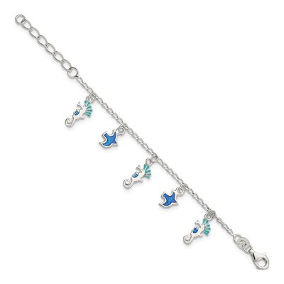Sterling Silver Kids' Enamel Seahorse Bracelet – view 3