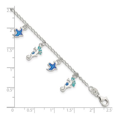 Sterling Silver Kids' Enamel Seahorse Bracelet – view 4