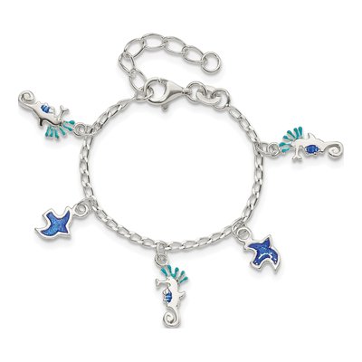 Sterling Silver Kids' Enamel Seahorse Bracelet – view 5