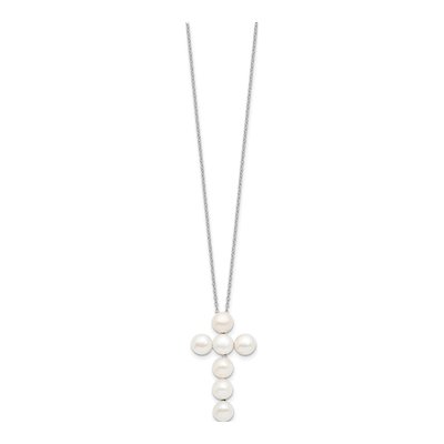 Sterling Silver Freshwater Cultured Pearl Cross Necklace – view 3