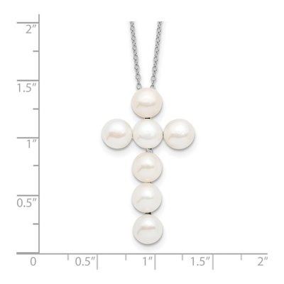 Sterling Silver Freshwater Cultured Pearl Cross Necklace – view 4