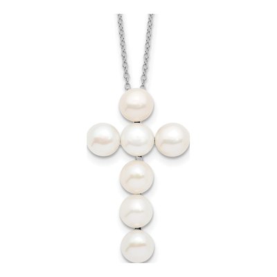 Sterling Silver Freshwater Cultured Pearl Cross Necklace