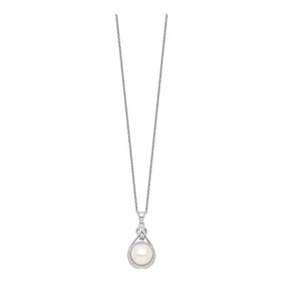 Sterling Silver Freshwater Cultured Pearl & CZ Button Necklace – view 3