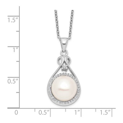 Sterling Silver Freshwater Cultured Pearl & CZ Button Necklace – view 4