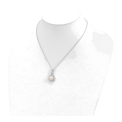 Sterling Silver Freshwater Cultured Pearl & CZ Button Necklace – view 5