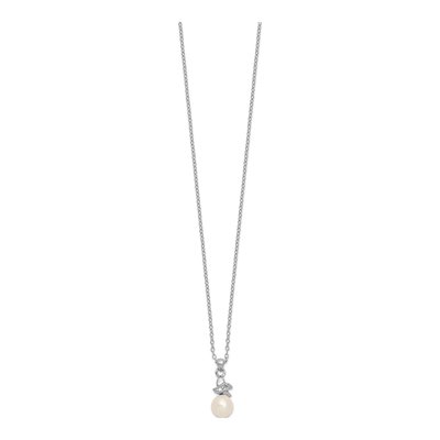 Sterling Silver Freshwater Cultured Pearl & CZ Button Necklace – view 3