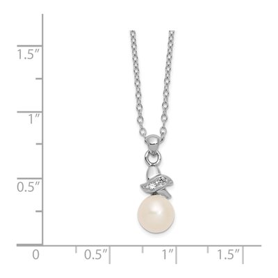 Sterling Silver Freshwater Cultured Pearl & CZ Button Necklace – view 4