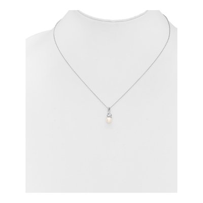 Sterling Silver Freshwater Cultured Pearl & CZ Button Necklace – view 5