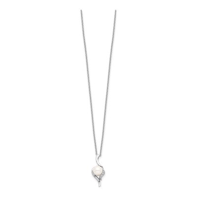 Sterling Silver Freshwater Cultured Pearl & CZ Semi-Round Necklace – view 3