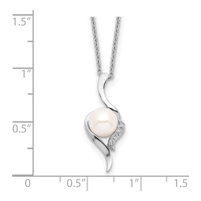 Sterling Silver Freshwater Cultured Pearl & CZ Semi-Round Necklace – view 4