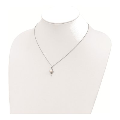 Sterling Silver Freshwater Cultured Pearl & CZ Semi-Round Necklace – view 5