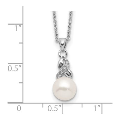 Sterling Silver Freshwater Cultured Pearl & CZ Near-Round Necklace – view 4