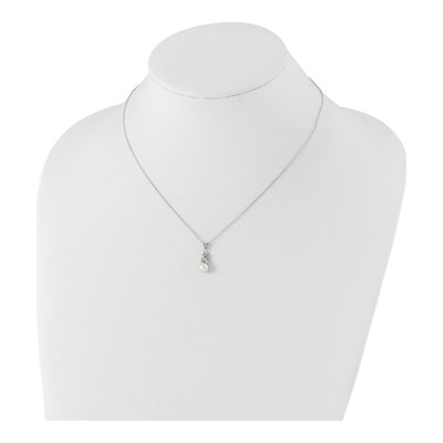Sterling Silver Freshwater Cultured Pearl & CZ Near-Round Necklace – view 5