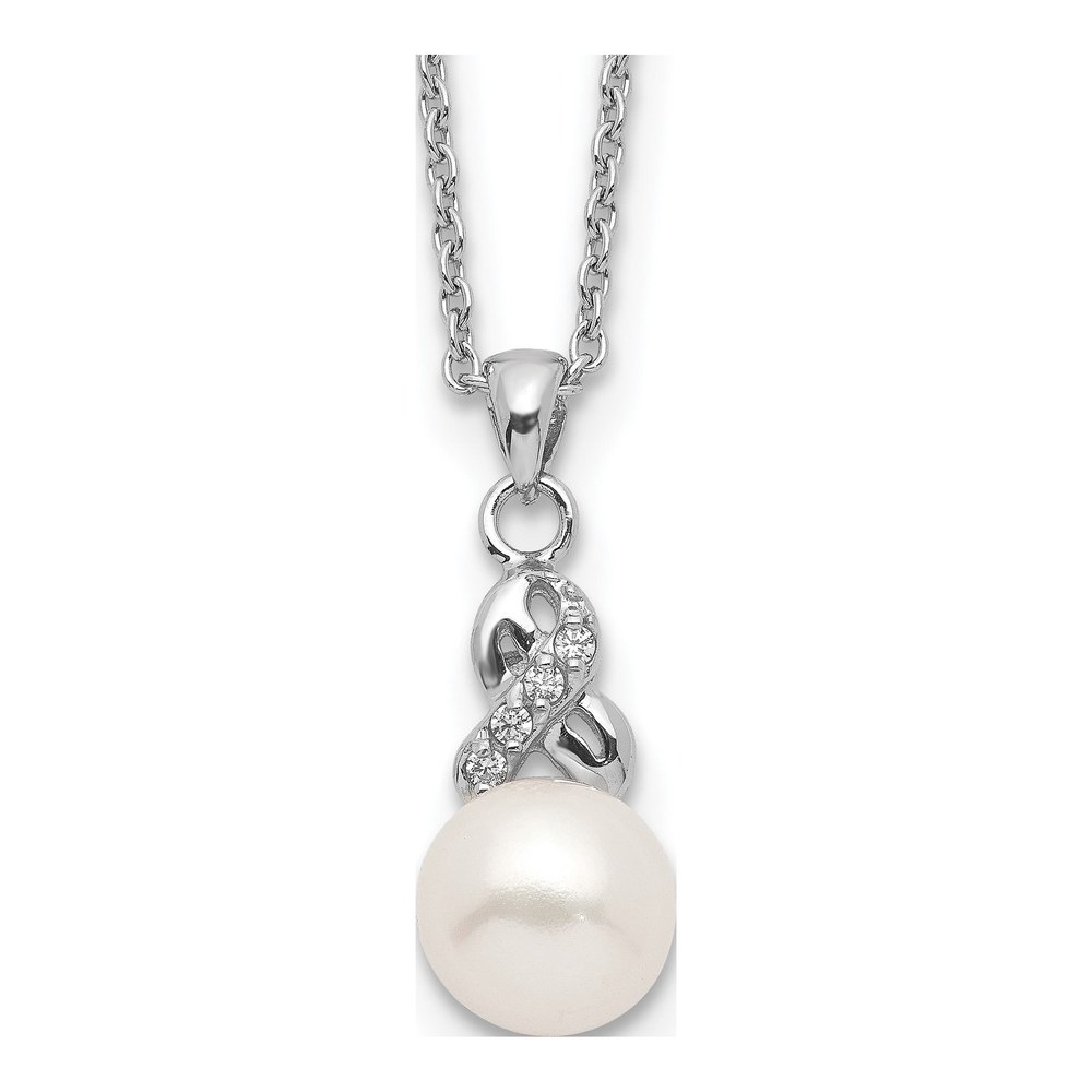 Sterling Silver Freshwater Cultured Pearl & CZ Near-Round Necklace