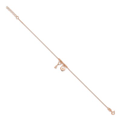 Rose Gold-Plated Sterling Silver Heart Lock Key Anklet – view 3