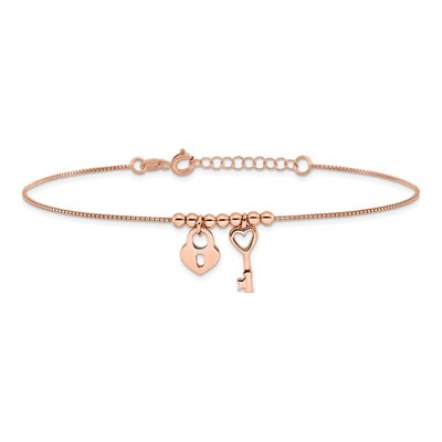 Rose Gold-Plated Sterling Silver Heart Lock Key Anklet – view 4