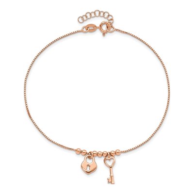 Rose Gold-Plated Sterling Silver Heart Lock Key Anklet – view 5