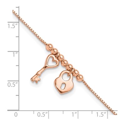 Rose Gold-Plated Sterling Silver Heart Lock Key Anklet – view 6