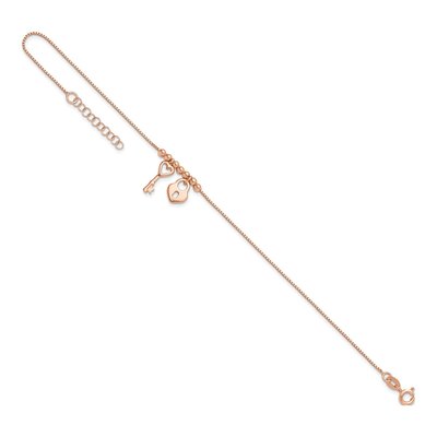 Rose Gold-Plated Sterling Silver Heart Lock Key Anklet – view 8