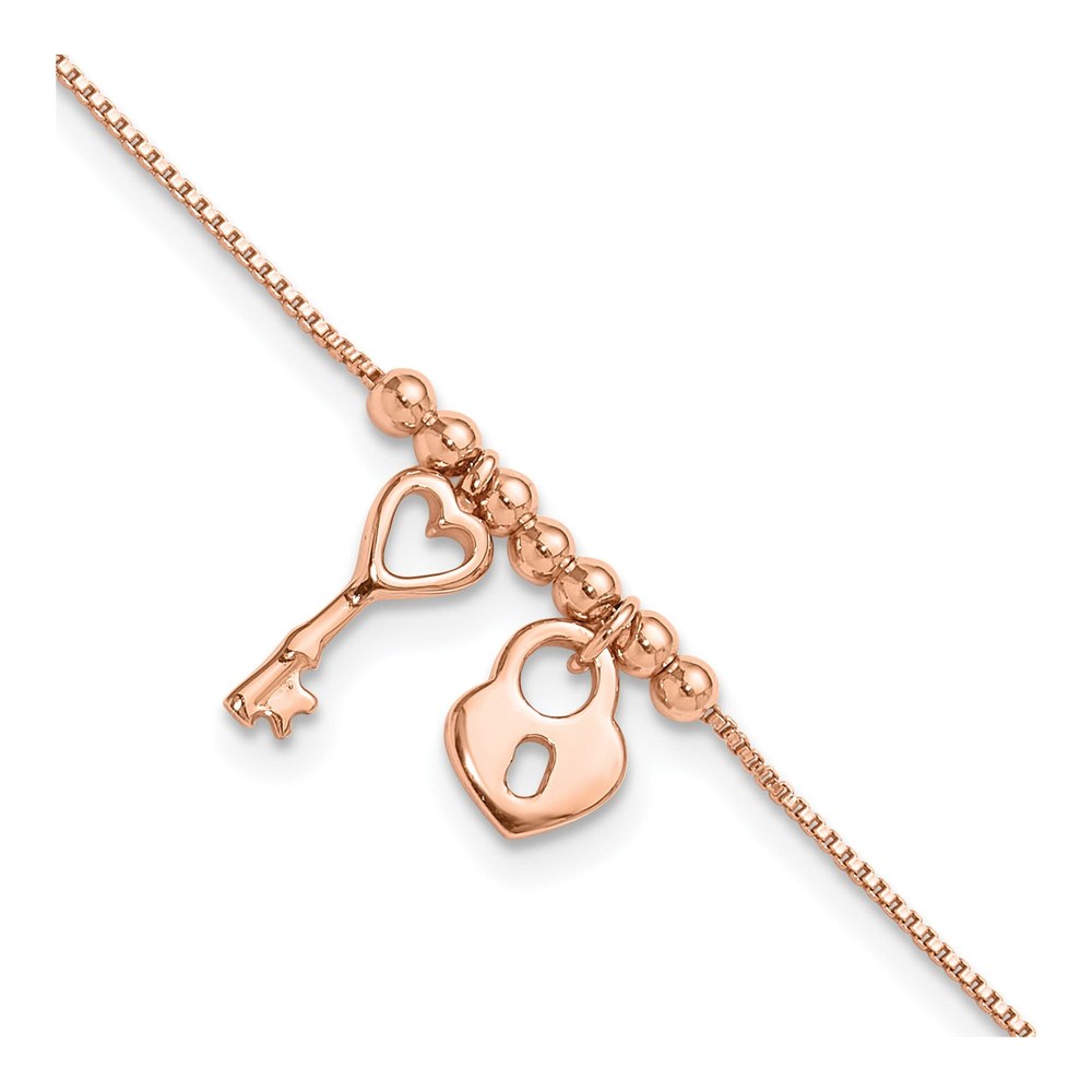 Rose Gold-Plated Sterling Silver Heart Lock Key Anklet