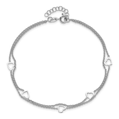 Sterling Silver Heart Station Anklet – view 5