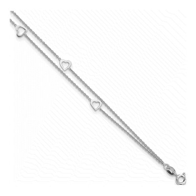 Sterling Silver Heart Station Anklet