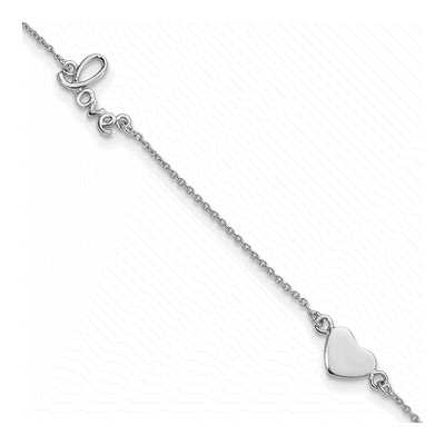 Sterling Silver Heart LOVE Script Anklet