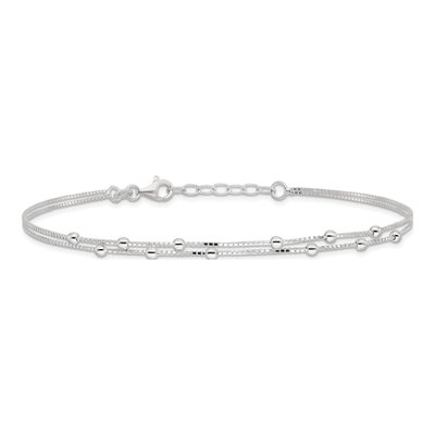 Sterling Silver 0.8mm Beaded 2-Strand Chain Anklet – view 4