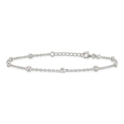 Sterling Silver CZ Bezel Station Anklet – view 3