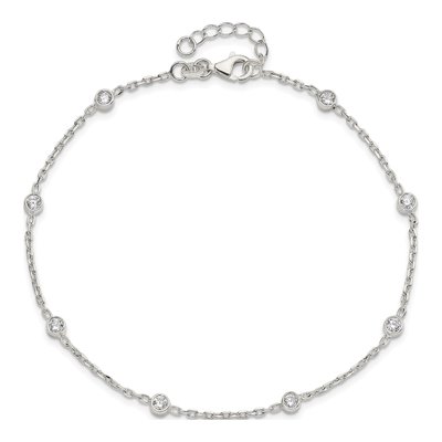 Sterling Silver CZ Bezel Station Anklet – view 4