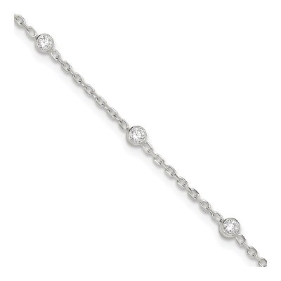 Sterling Silver CZ Bezel Station Anklet