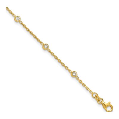 Gold-Plated Sterling Silver CZ Station Anklet