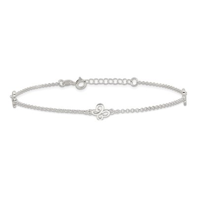 Sterling Silver Butterfly Station Anklet – view 4