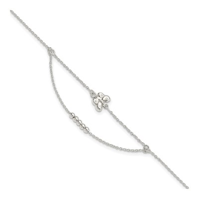 Sterling Silver Butterfly Beaded Anklet