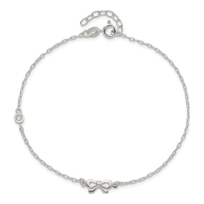Sterling Silver CZ Bow Plus Anklet – view 5